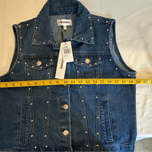 Holiday Chic Studded Denim Vest Dark Wash Layering Essential NWT S-XL - Picture 10 of 15